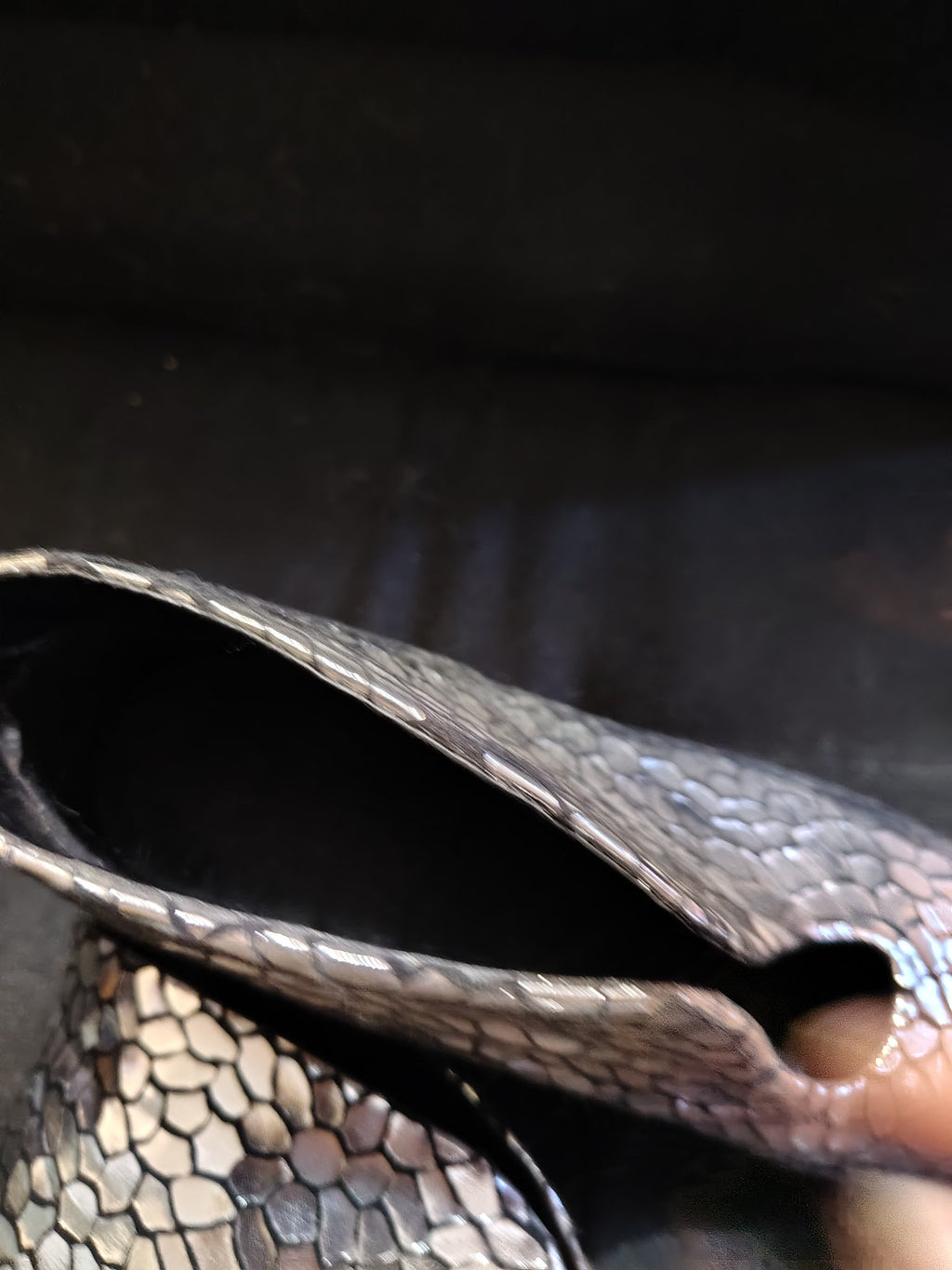 Gold snakeskin bootie side detail